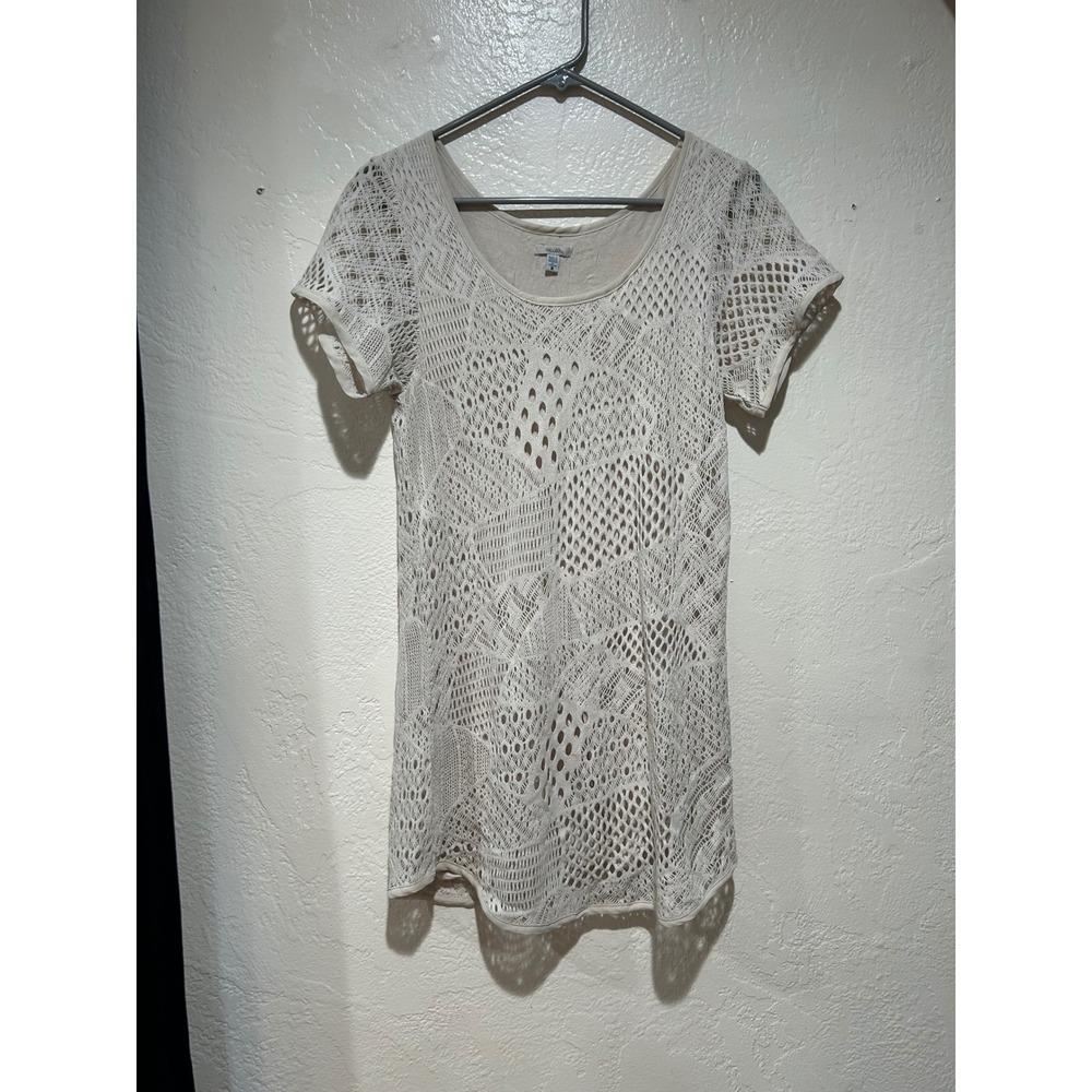 Ecote Urban Outfitters Cream Crochet Lace Mini Dress Short Sleeve Small Boho‎